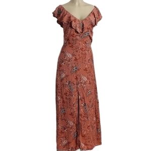 NWT Willow & Clay Floral Ruffle Front Slit Maxi Dress Size S